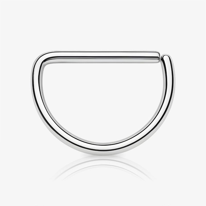 Piercing Argola de Aço prateado em formato meia lua com fecho dobrável