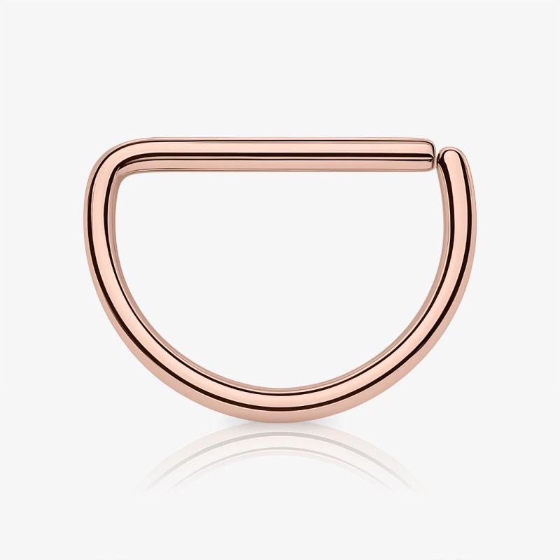 Piercing argola de aço rosê em formato de meia lua com fecho dobrável