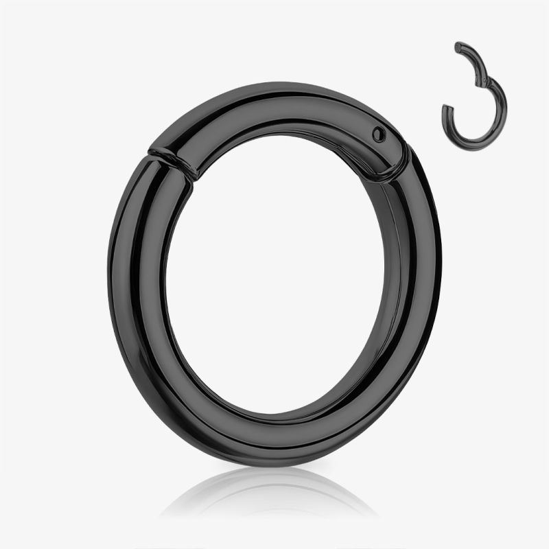 Piercing argola grossa preta com fecho clicker em aço cirúrgico