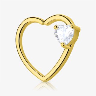 Piercing Argola Dobrável Coração dourado com zircônia brilhante