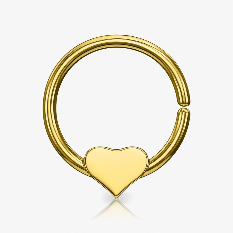Piercing argola dobrável dourada com pingente de coração removível e fecho clicker
