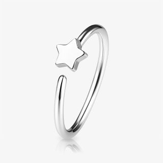 Piercing Argola Dobrável Estrela prateado em aço cirúrgico com detalhe de estrela