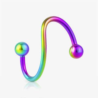 Piercing Espiral Bolinha Aço com visual rainbow vibrante
