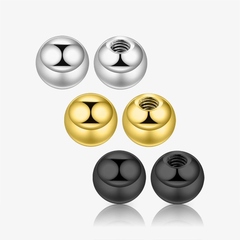 Bolinha de aço cirúrgico prateada para piercing com rosca interna