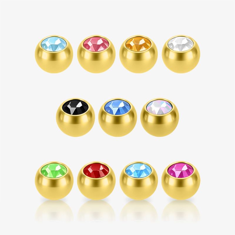 Bolinha de aço cirúrgico dourada com strass para piercing