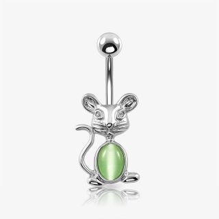 Piercing Umbigo Ratinho com pingente de coelhinho e strass rosa em aço cirúrgico