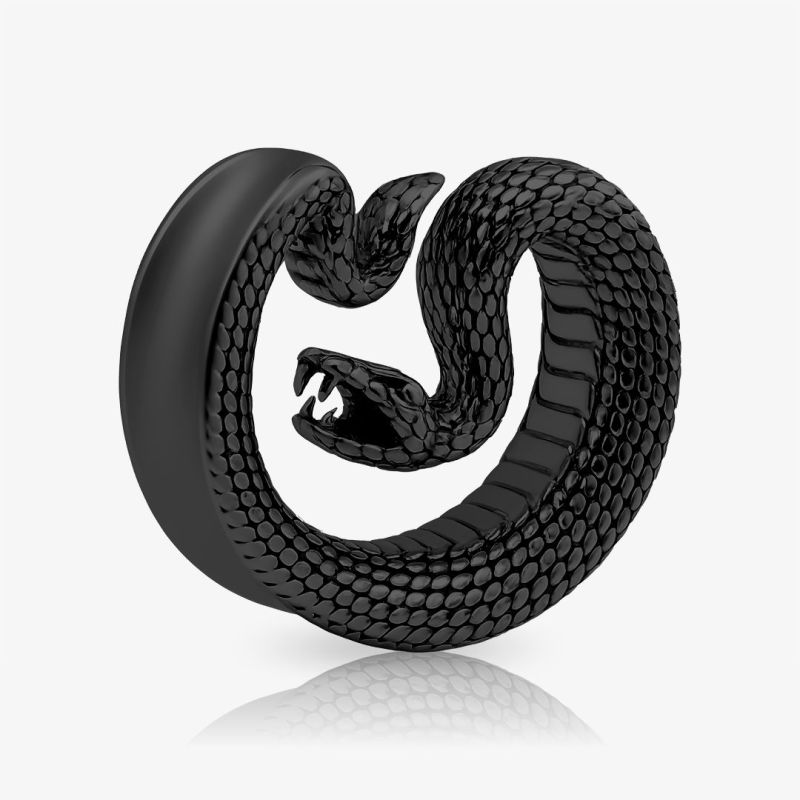 Plug Aço Cirúrgico Preto Cobra Enrolada - Aço Cirúrgico
