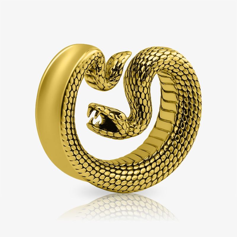 Plug Aço Cirúrgico Dourado Cobra Enrolada - Aço Cirúrgico