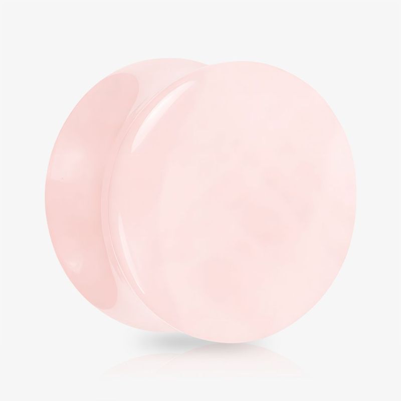 Plug Pedra Quartzo Rosa polido com design natural para alargador