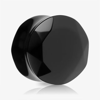 Plug Pedra Obsidiana Facetada em close com acabamento lapidado e cor preta intensa