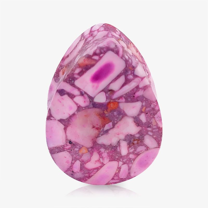 Plug de Pedra Rosa em formato de gota com superfície polida e brilho natural