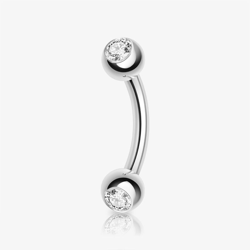Piercing Barbell Curvo de Titânio Bolinha Strass - Piercings de Sobrancelha