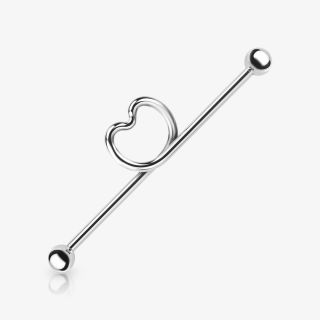 Piercing Transversal Laço Coração em aço prata com detalhe delicado