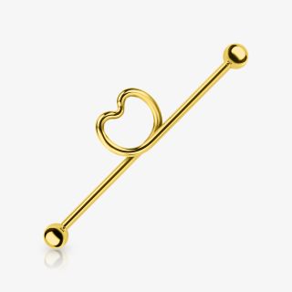 Piercing Transversal Laço com detalhe de coração em aço dourado