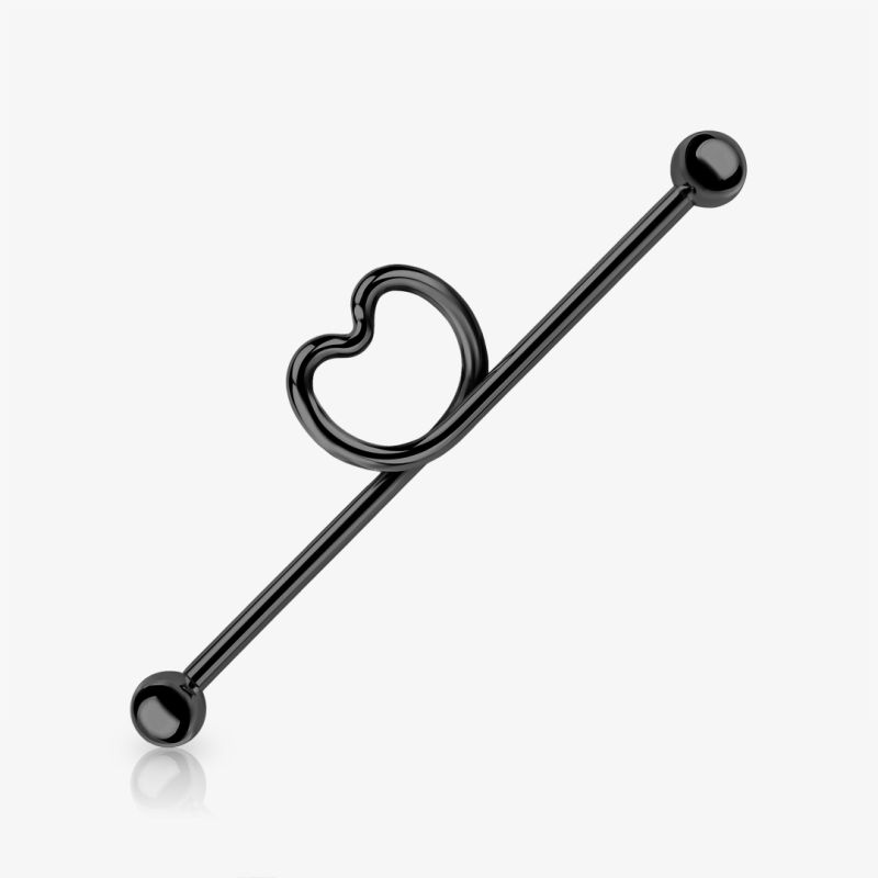 Piercing Transversal de Aço Cirúrgico Preto - Laço de Coração - Piercings Transversal