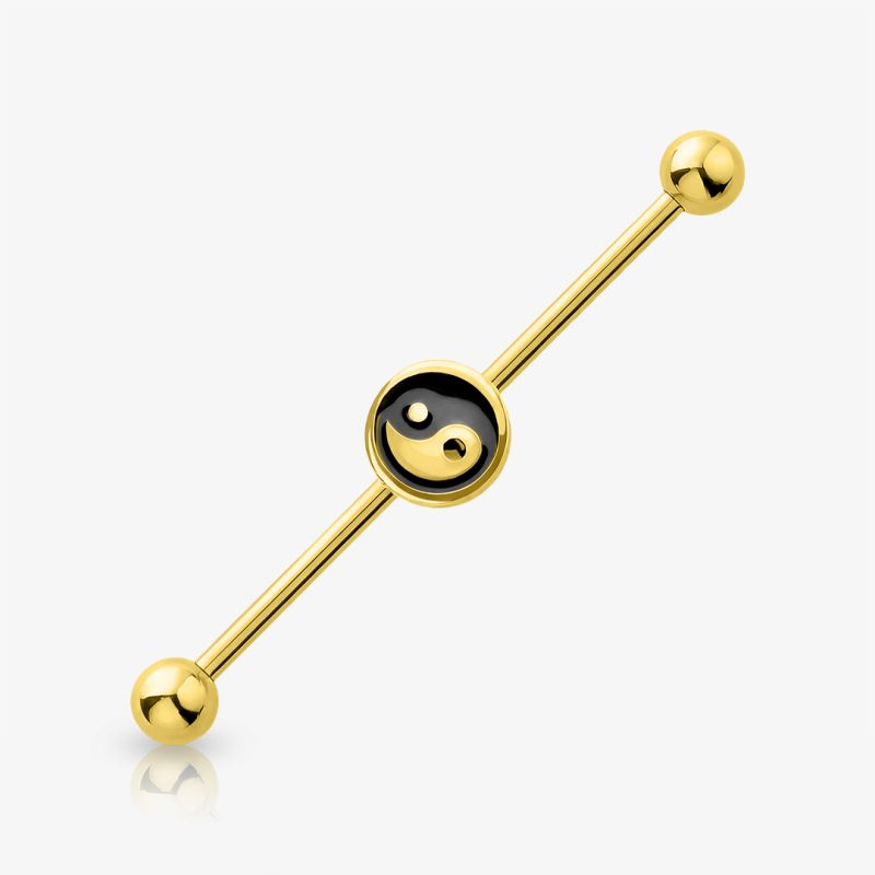 Piercing Transversal Ying Yang de Aço Cirúrgico Dourado