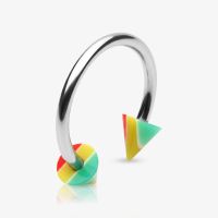 Piercing ferradura prateado com spikes coloridos reggae