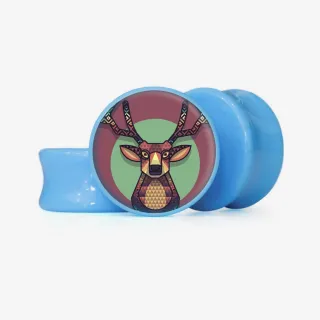 Plug Cervo Colorido Base estampado com cervo psicodélico