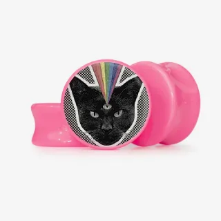 Plug Gato de 3 com arte psicodélica e olhos intensos em destaque