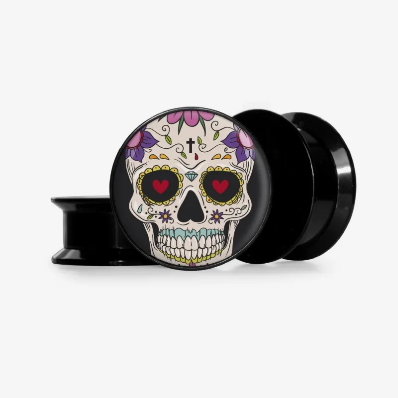 Plug Caveira Mexicana Base com estampa colorida em estilo Dia dos Mortos