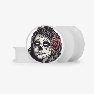 Plug Caveira Feminina Mexicana com estampa colorida em estilo mexicano