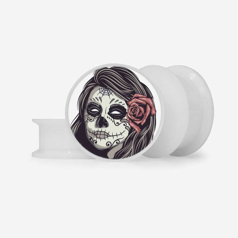 Plug Caveira Feminina Mexicana com estampa colorida em estilo mexicano