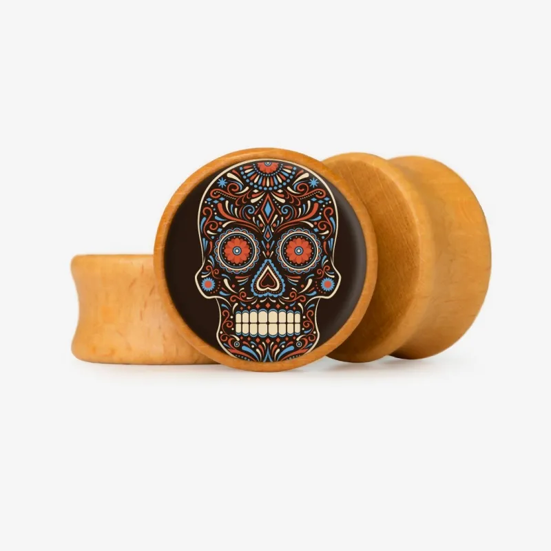 Plug Caveira Mexicana I com estampa colorida e detalhada no centro