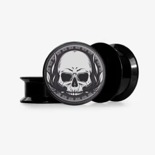 Plug Caveira Base Selecionável com estampa estilizada de caveira decorada