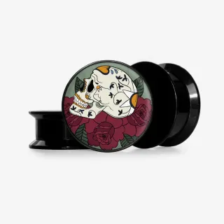 Plug Caveira e Rosas com estampa floral detalhada de caveiras e rosas