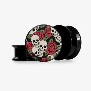 Plug Caveira Floral III com estampa artística decorada e base selecionável