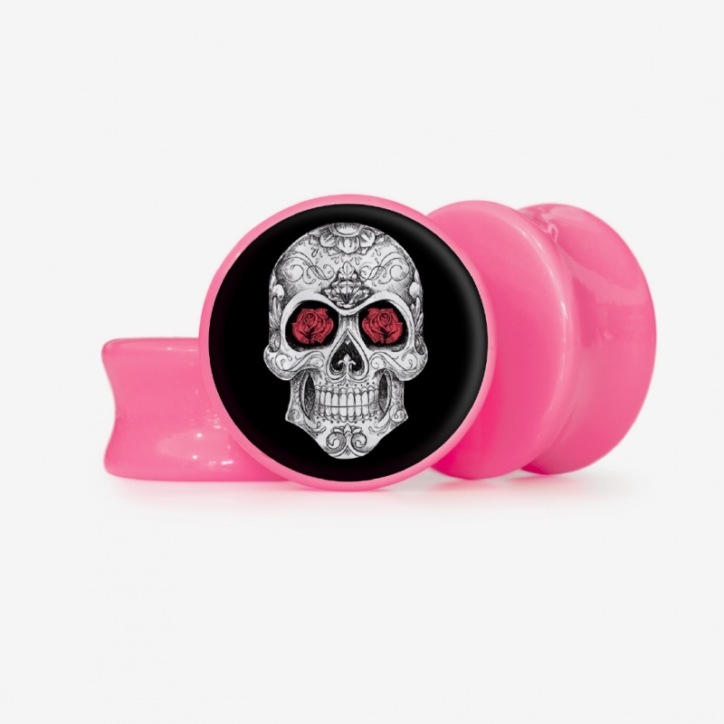 Plug Caveira Floral 4 - Base Selecionável - Caveira