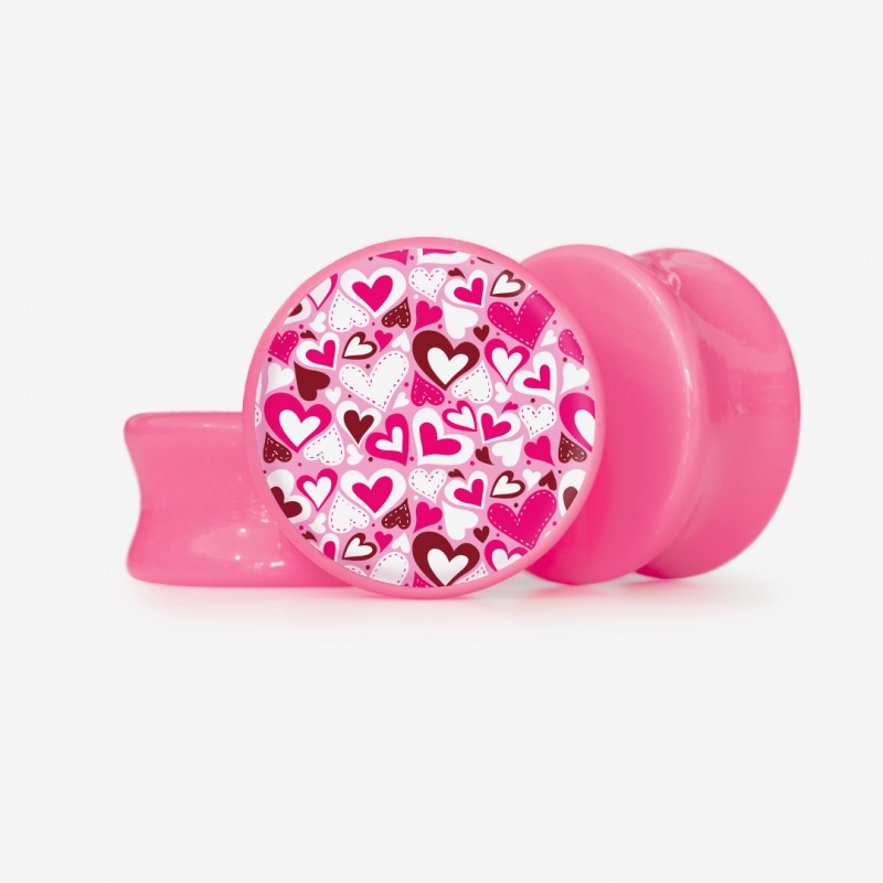 Plug Dia dos Namorados com estampa corações vermelhos em orelha