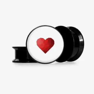 Plug com estampa de coração geométrico em fundo escuro e base personalizável