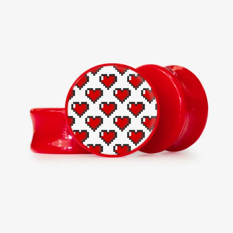 Plug Corações em Pixels com estampa digital, disponível em diferentes materiais