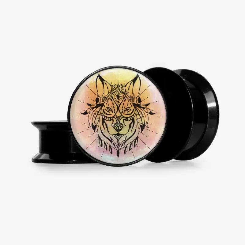 Plug Espírito do Lobo – alargador com estampa tribal de lobo em base selecionável