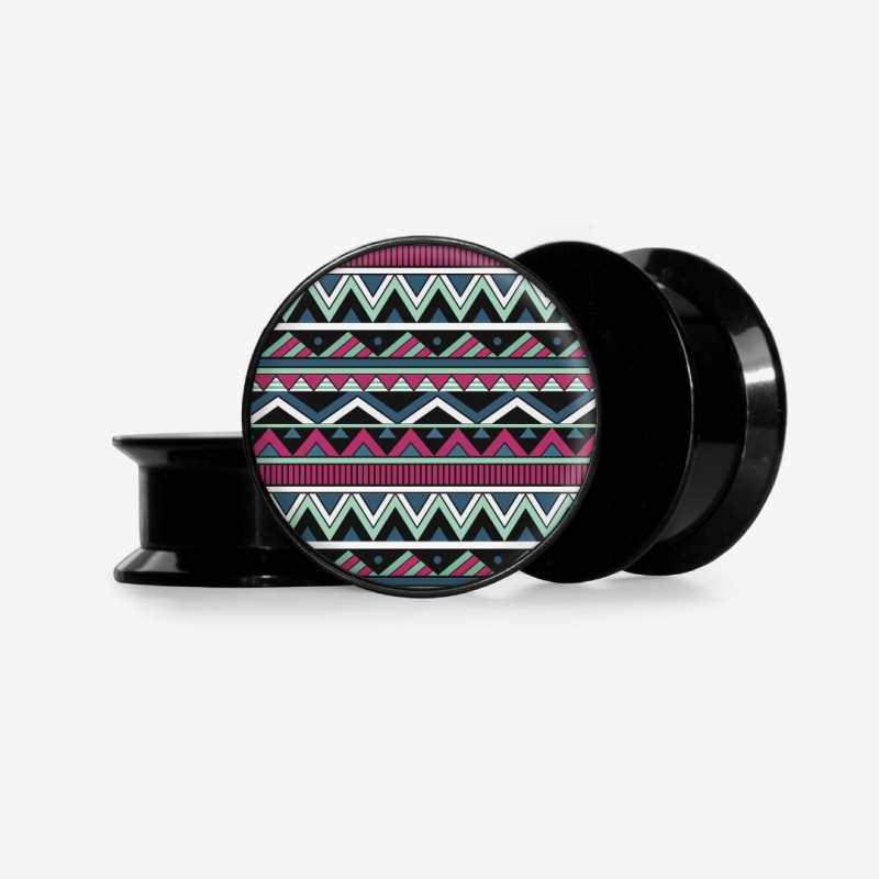 Plug Textura Étnica Base com alargador tribal decorado e base personalizável