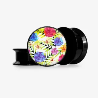 Plug de alargador com estampa de flores vibrantes e base selecionável