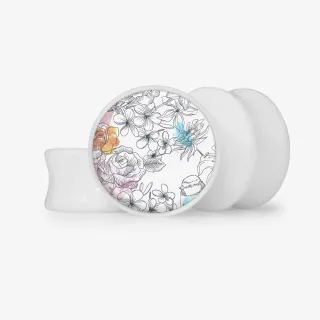 Plug Flores Aquarela com estampa floral colorida e base selecionável