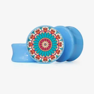 Plug Flor Mandala com estampa mística floral e base em acrílico, madeira ou aço