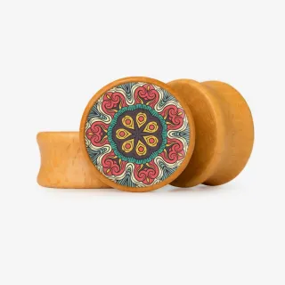 Plug Flor Mandala com estampa mística floral e base em acrílico, madeira ou aço