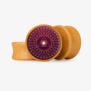 Plug Mandala Base Selecionável com estampa espiritual e acabamento em madeira